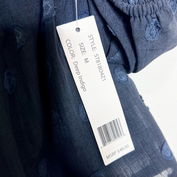 Zac & Rachel Women’s Textured Dot Cinched Waist Top Navy Medium - Picture 3 of 5